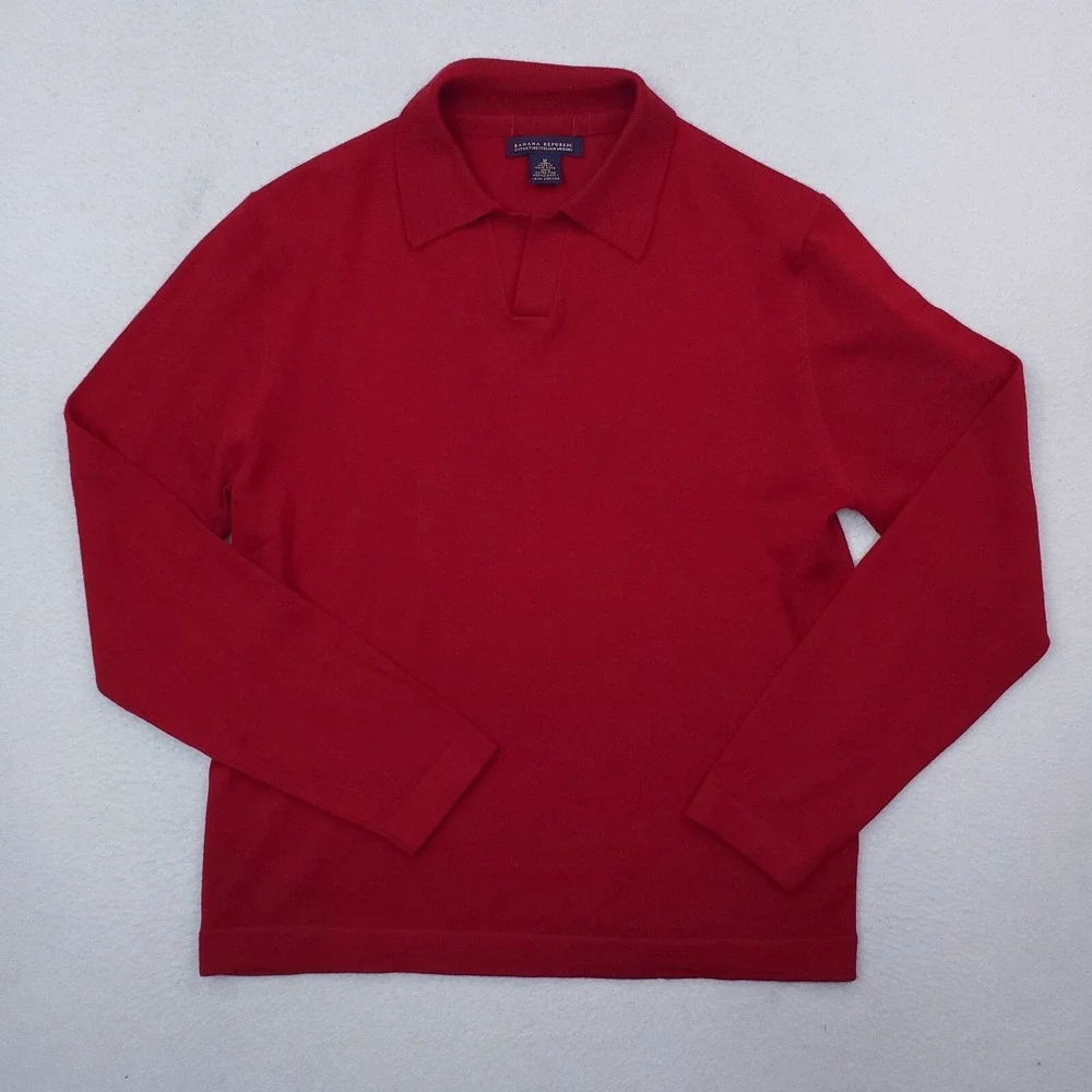 Vintage Banana Republic Sweater Mens Medium Red Merino Wool Pullover Y2K